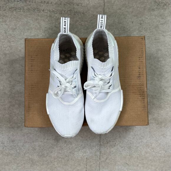 Vintage Y2K Adidas NMD R1 Low Top Shoes Mens 10 Triple White Primeknit Japan - Picture 5 of 8